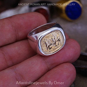 Handmade Sterling Silver 2 Tone Men's Coin Ring Turkish Fine Jewelry By Omer