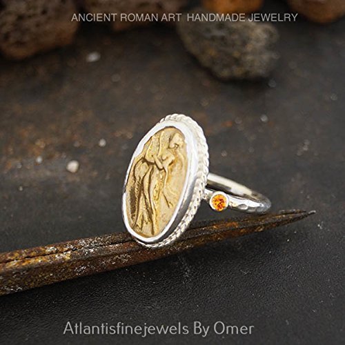 Hammered Handmade Orange Topaz Coin Ring By Omer Sterling Silver Turkish Jewelry