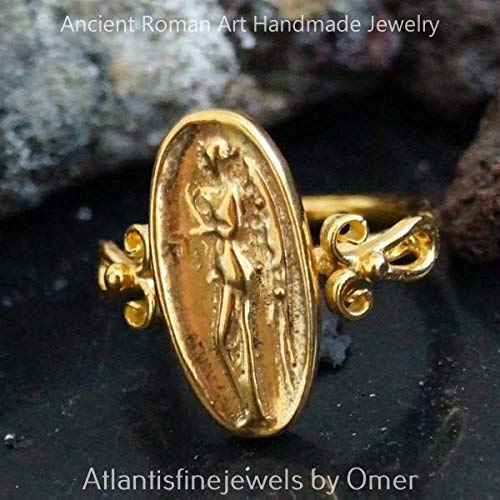 Turkish Bronze Coin Ring Handmade Designer Jewelry By Omer 925 Sterling Silver 24 k Yellow Gold Plated
