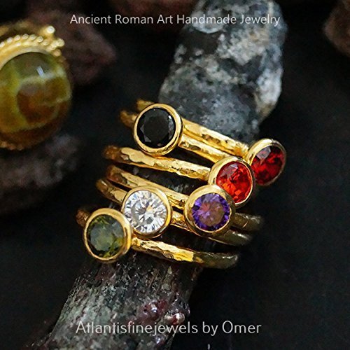 1 PCS HAMMERED FINISH PERIDOT STACKABLE RING HANDMADE 24K GOLD OVER 925 SILVER