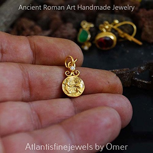 Handmade Roman Art Coin Pendant By Omer 24k Gold Over 925 K Sterling Silver