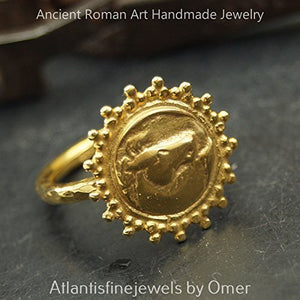 Roman Art Horse Coin Ring Sterling Silver Sun Collection By Omer 24k Gold Plated