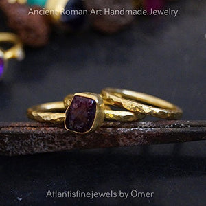Omer Rough Ruby Stack Ring 925 k Sterling Silver 24 k Gold Over Sterling Silver