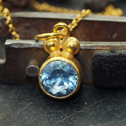 Sterling Silver Blue Topaz Necklace w/chain Handmade Fine Turkish Jewelry Omer