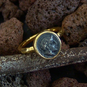  Turkish Oxidized Coin Ring Handmade Designer Jewelry By Omer 925 Sterling Silver 24 k Yellow Gold Plated