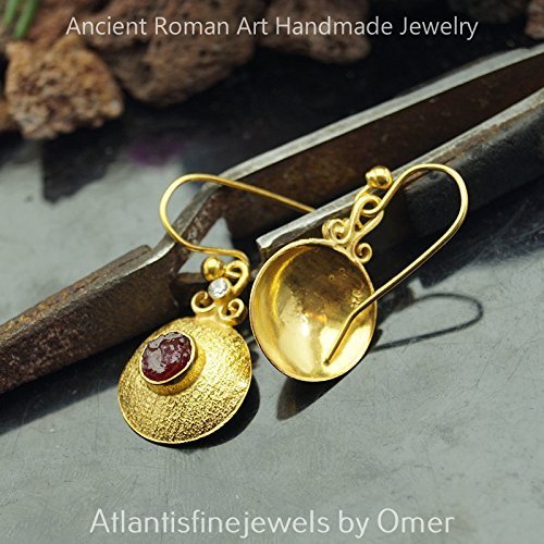 Roman Art Dangle Rough Ruby Earrings 24k Gold Over Sterling Silver By Omer