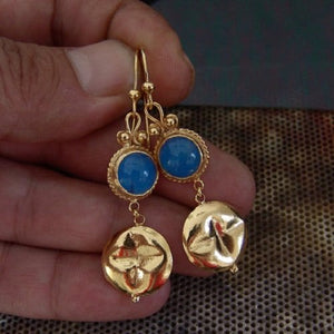 925k Silver Roman Art Handmade Chalcedony Earrings 24k Gold Vermeil Handcrafted Turkish Designer Jewelry Women Dangle Earrings Roman Art Design