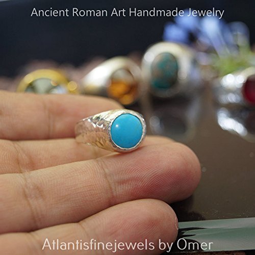 Turkish Jewelry Hammered Turquoise Ring 925 Sterling Silver