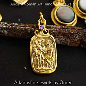 Amethyst Coin Pendant By Omer 925k Sterling Silver Handmade Ancient Roman Art