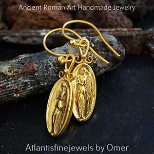 Turkish Coin Dangle Earrings Handmade Designer Jewelry By Omer 925 Sterling Silver 24 k Yellow Gold Plated