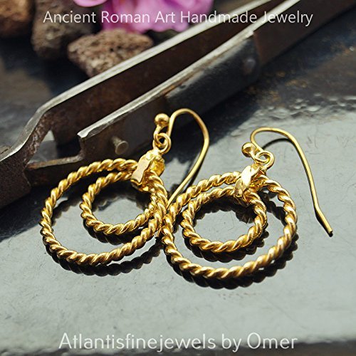 925 Sterling Silver Handmade Twisted Circle Earrings By Omer 24k Gold Vermeil