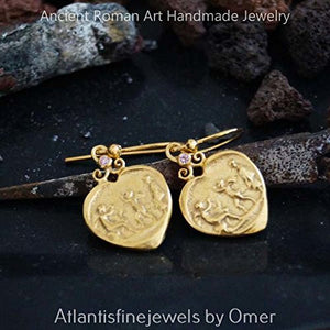 Pink Topaz Handmade Coin Earrings By Omer 925 k Sterling Silver 24k Gold Vermeil