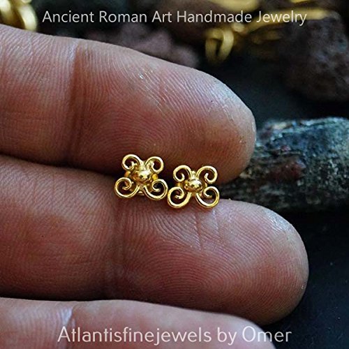Roman Art Handmade Butterfly Stud Earrings 24k Gold Over Sterling Silver By Omer