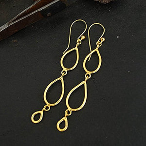 Turkish Long Earrings Handmade Designer Jewelry By Omer 925 Sterling Silver 24 k Yellow Gold Plated