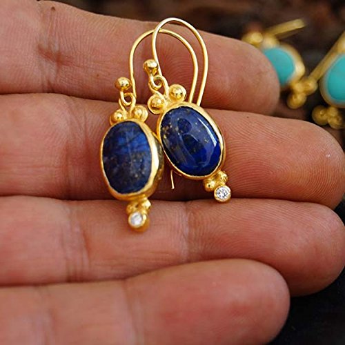 925k Silver Lapis Earrings 24k Gold Plated Desing By Omer Roman Art Handmade