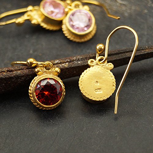 Omer 925 Sterling Silver Handmade Turkish Garnet Earrings 24k Gold Over Plated