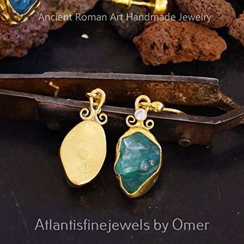 *MADE TO ORDER* Handmade Raw/Uncut Blue Apatite Designer Gold Earrings By Omer
