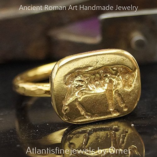 Bull Coin Ring Handmade Sterling Silver Design By Omer 24k Gold Vermeil  Turkish