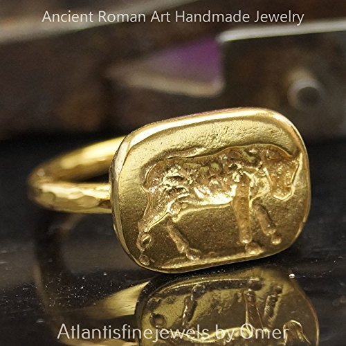 Turkish Bull Coin Ring Handmade Designer Jewelry By Omer 925 Sterling Silver 24 k Yellow Gold Plated
