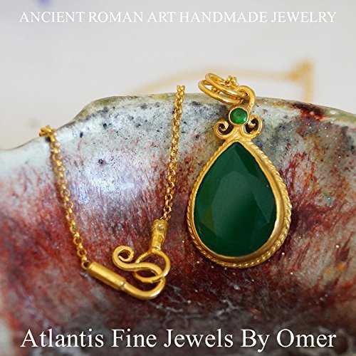 Omer Turkish Handmade Green Jade Necklace 24k Gold Over 925k Sterling Silver