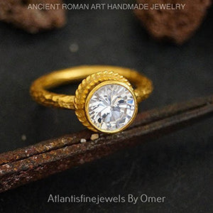 Turkish Stack Ring Handmade Designer Jewelry By Omer 925 Sterling Silver 24 k Yellow Gold Plated