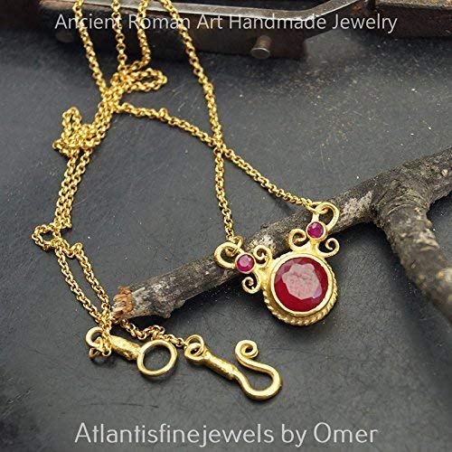 Ælte Bloom velgørenhed Roman Art Red Topaz Necklace 24k Gold Vermeil Sterling Silver Fine Tur