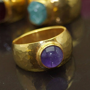 Turkish Amethyst Ring Handmade Designer Jewelry By Omer 925 Sterling Silver 24 k Yellow Gold Plated