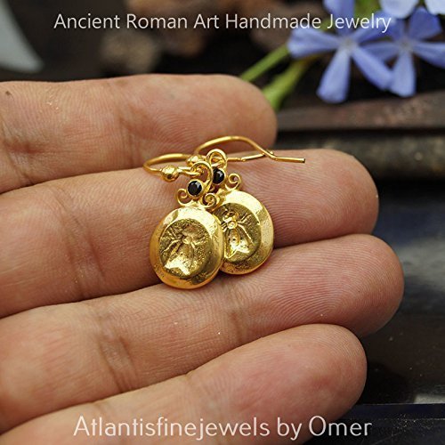 Omer 925k Silver Handmade Fly Coin Earrings Roman Art Turkish Designer Jewelry
