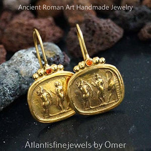 Omer 925 Sterling Silver Orange Topaz Coin Earrings Handmade 24k Gold Vermeil