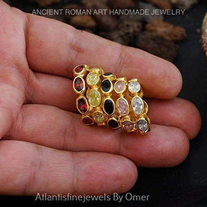 Turkish Jewelry Eternity Ring 925 Sterling Silver 24 k Yellow Gold Plated