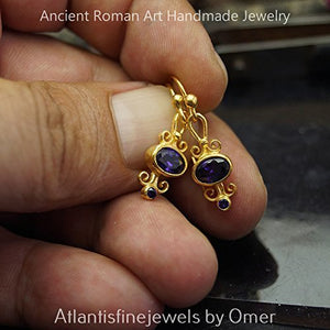 925 Sterling Silver Handmade Amethyst Earrings 24 k Gold Vermeil Turkish Fine Jewelry