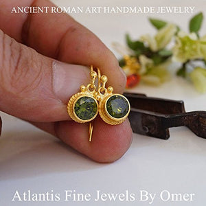 Omer Turkish Peridot Hook Earrings 925 k Silver Handmade 24k Gold Vermeil