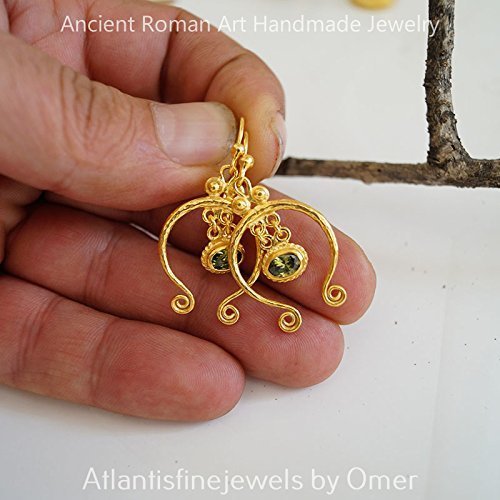 Peridot Hook Earrings 925 k Sterling Silver 24 k Gold Plated Handmade By Omer