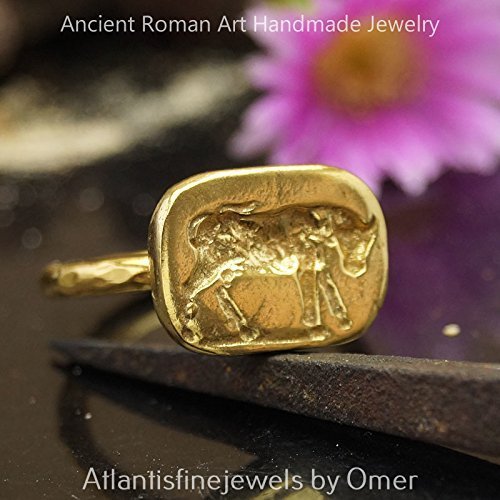 Bull Coin Ring Handmade Sterling Silver Design By Omer 24k Gold Vermeil Turkish