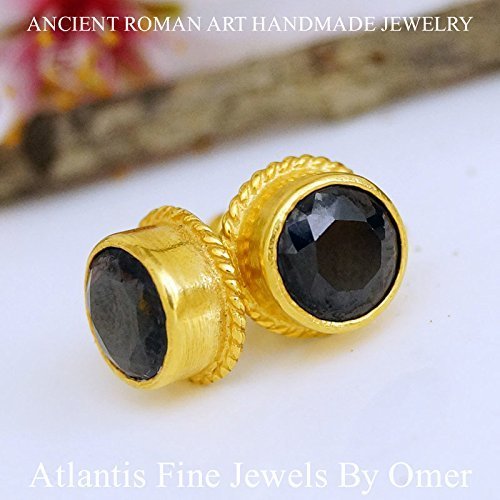 Turkish Onyx Earrings Handmade Designer Jewelry By Omer 925 Sterling Silver 24 k Yellow Gold Plated