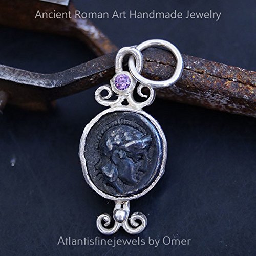 Amethyst Pendant w/ Oxidized Coin 925 Sterling Silver By Omer Turkish Jewelry
