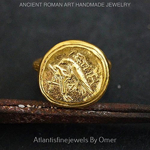 925 Sterling Silver Handmade Turkish Coin Ring By Omer 24 k Yellow Gold Vermeil