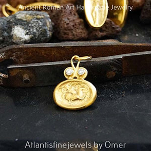 Handmade Ancient Roman Art Warrior Coin Pendant By Omer 925k Sterling Silver