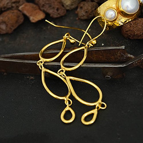 Omer Handcrafted 925 Silver Handmade Chandelier Gold Earrings Turkish Jewelry