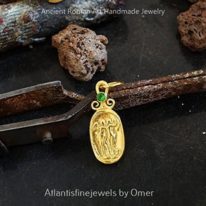 Chrome Diopside Roman Coin Pendant By Omer 24k Gold Over 925 Sterling Silver