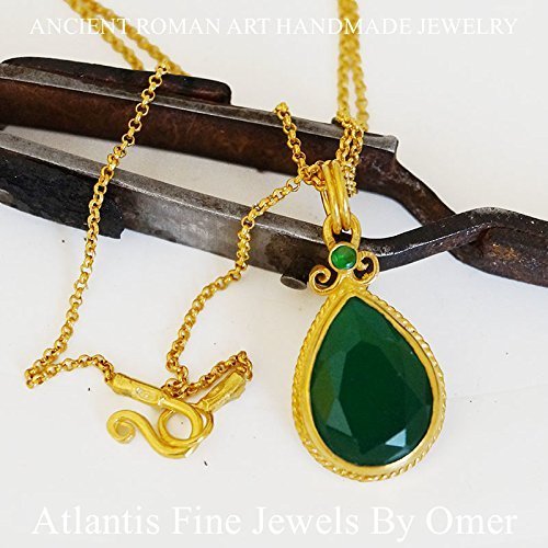 Omer Turkish Handmade Green Jade Necklace 24k Gold Over 925k Sterling Silver