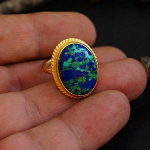Turkish Handmade Turquoise Ring 925 Sterling Silver 24 k Yellow Gold Plated