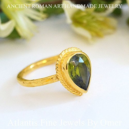 Turkish Peridot Ring Handmade Designer Jewelry By Omer 925 Sterling Silver 24 k Yellow Gold Plated