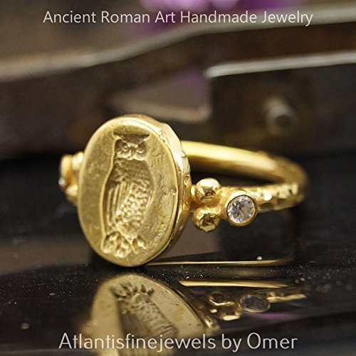  Turkish Owl Coin Ring Handmade Designer Jewelry By Omer 925 Sterling Silver 24 k Yellow Gold Plated