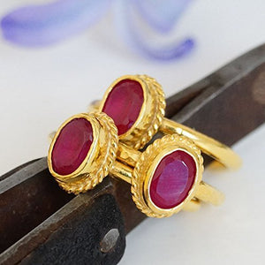 Turkish Red Topaz Ring Handmade Designer Jewelry By Omer 925 Sterling Silver 24 k Yellow Gold Plated