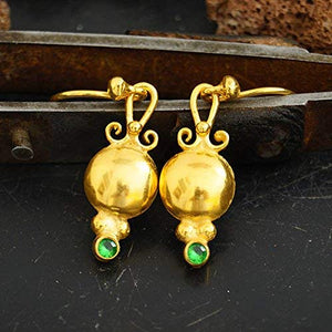 925 Sterling Silver Roman Art Green Topaz Dainty Hook Earrings 24k Gold Vermeil