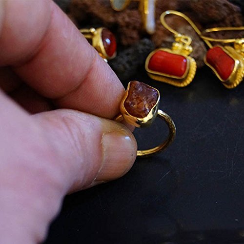 Handforged Rough Garnet Turkish Designer Ring By Omer 24k Vermeil 925k Sterling