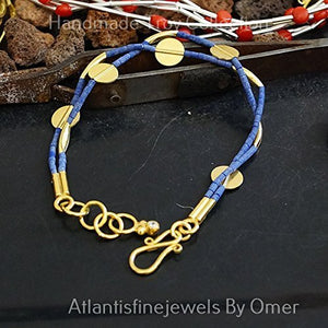 2 Strand Lapis Troy Bracelet W/ Add Links, Handmade By Omer 24k Gold Over Sterli