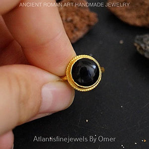 Black Onyx Ring By Omer 24K Gold Vermeil Sterling Silver Handmade
