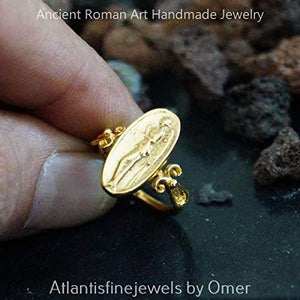 Handmade Roman Art Designer Coin Ring By Omer 24k Yellow Gold over 925k Silver